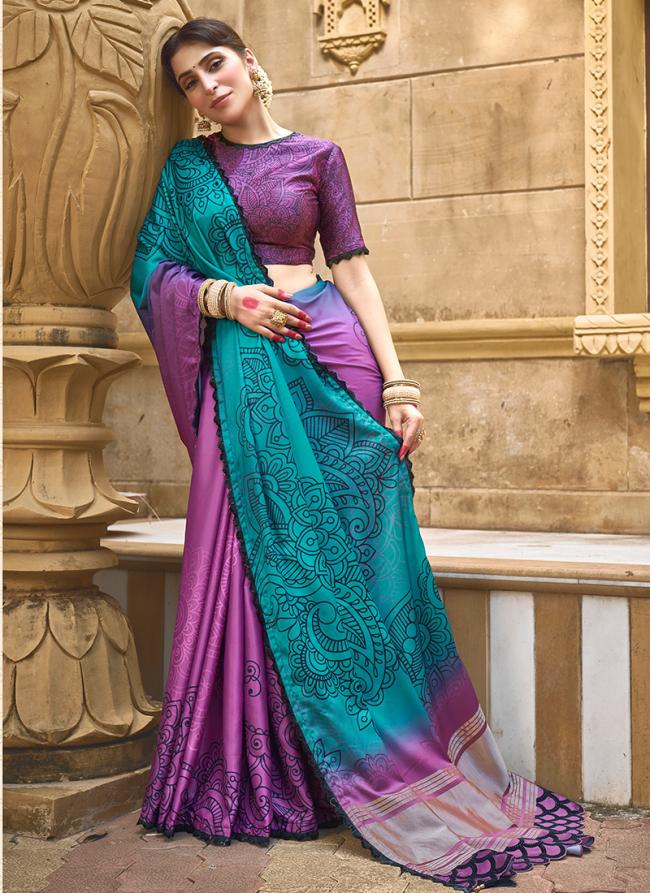 Gajji Silk Purple Wedding Wear Hand Work Saree